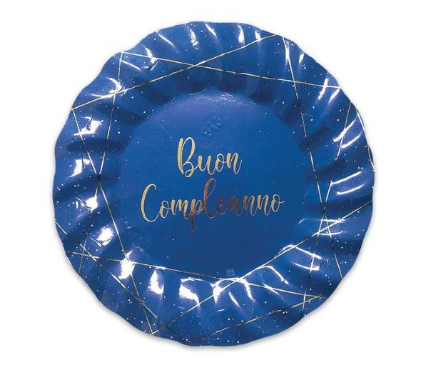 Piatti Piani Ondulati 25cm Buon Compleanno Blue Gold 8pz