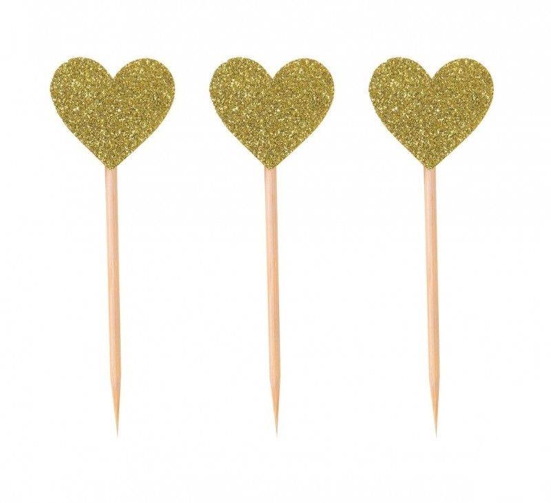 Picks Per Torta Cuori Dorati 12pz.