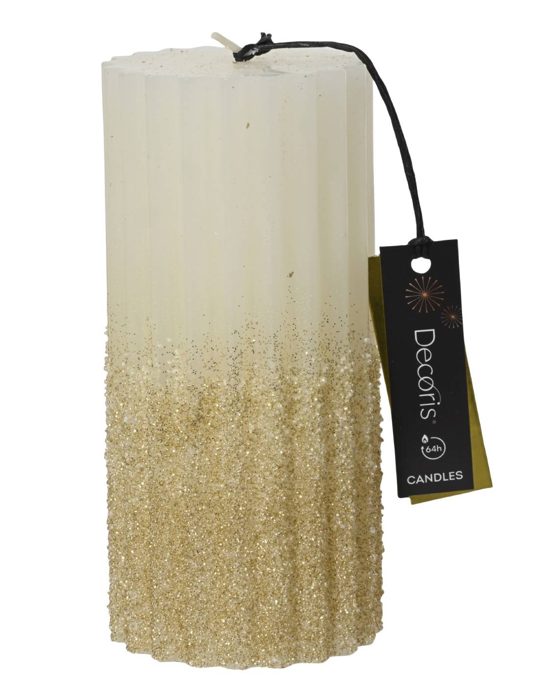 Candela Natalizia In Paraffina Moccolo Bianco Glitterato 15cm