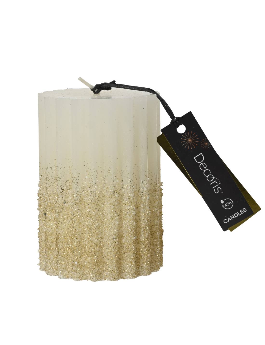 Candela Natalizia In Paraffina Moccolo Bianco Glitterato 10cm