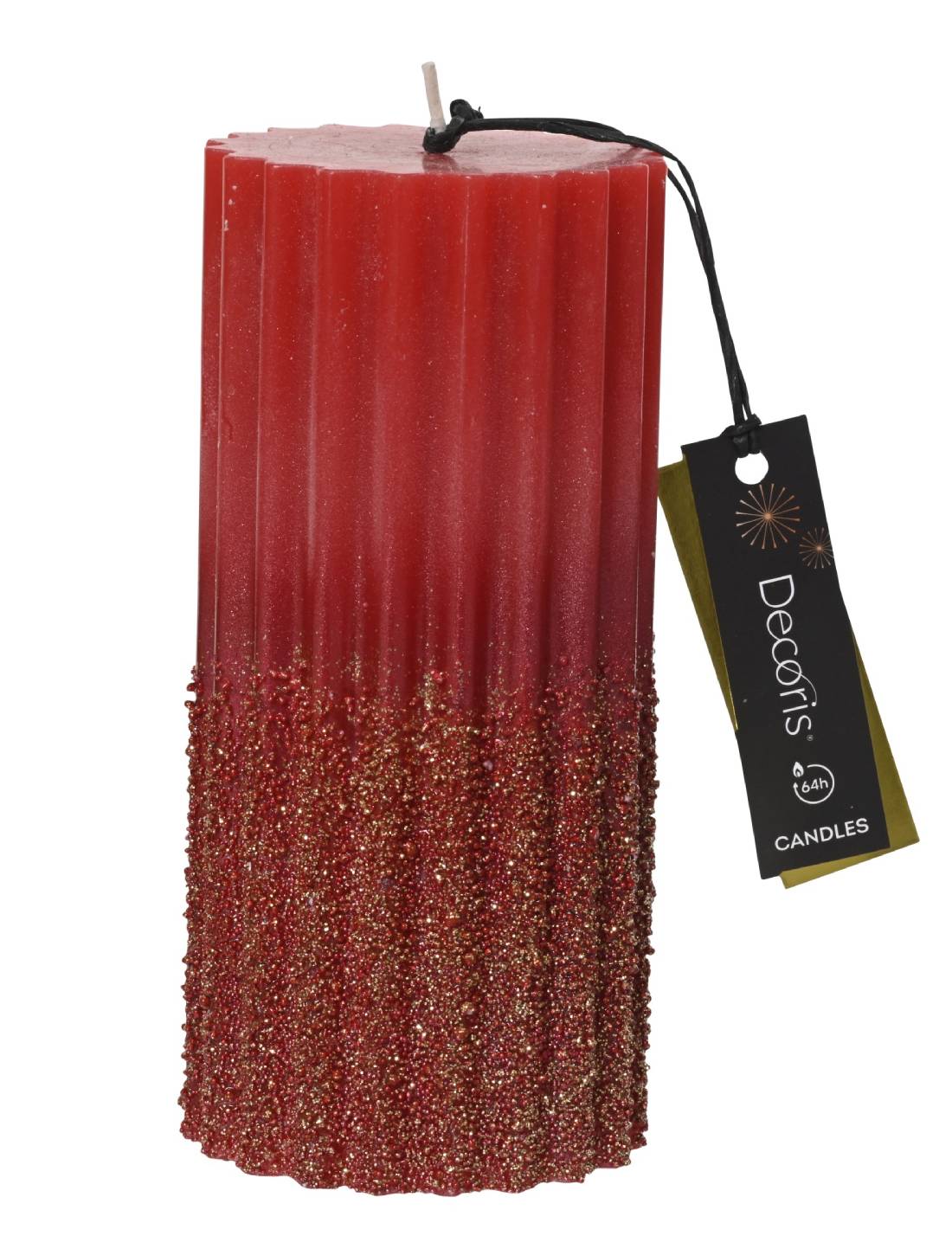 Candela Natalizia In Paraffina Moccolo Rosso Glitterato 15cm