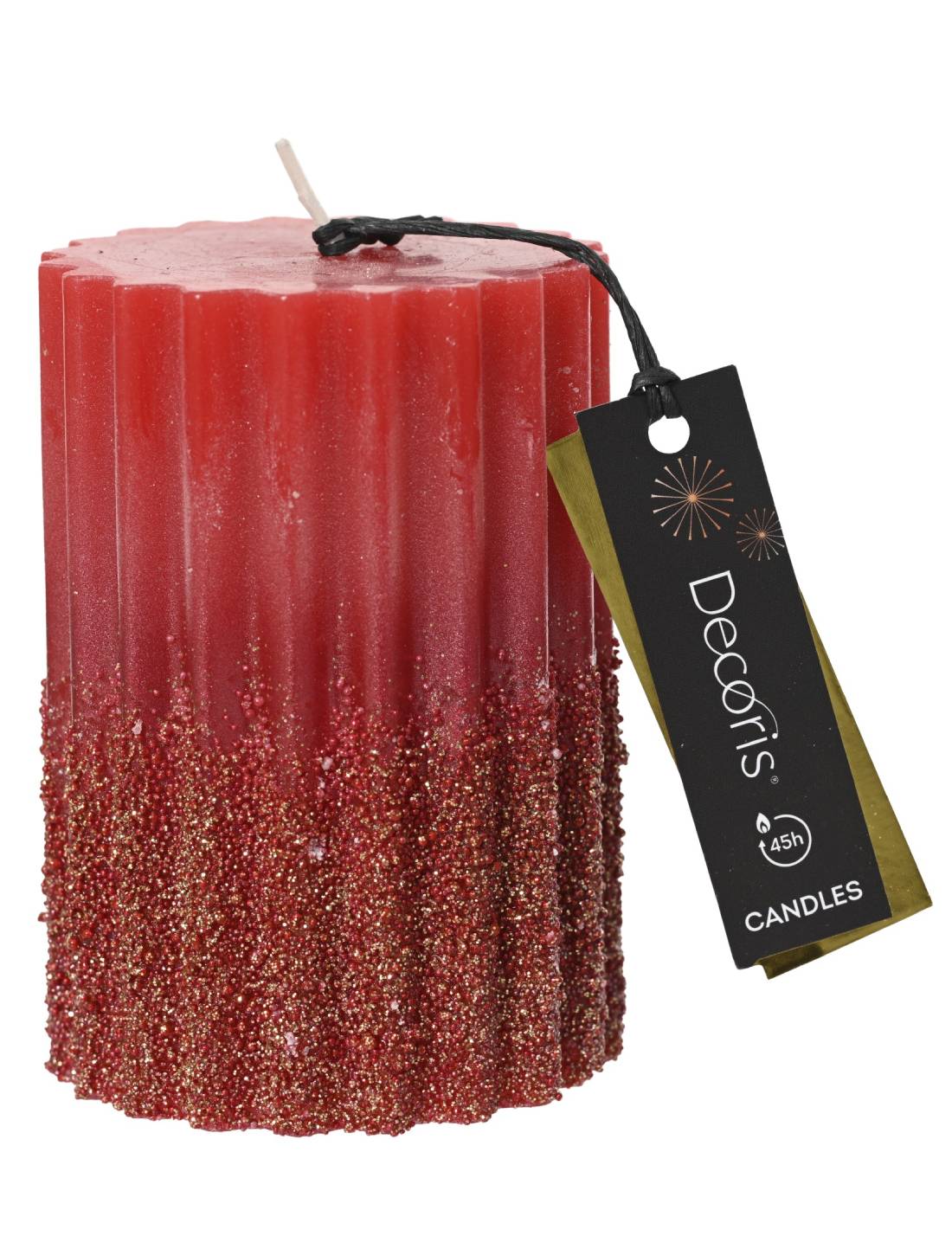 Candela Natalizia In Paraffina Moccolo Rosso Glitterato 10cm