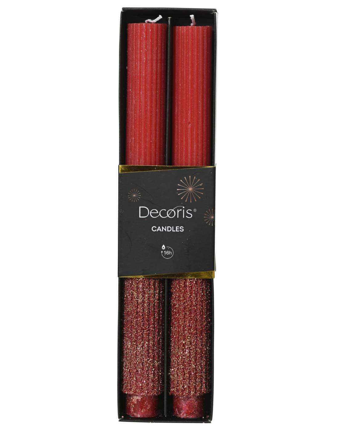 Set 2 Candele Natalizie In Paraffina Rosso Glitterato 26cm