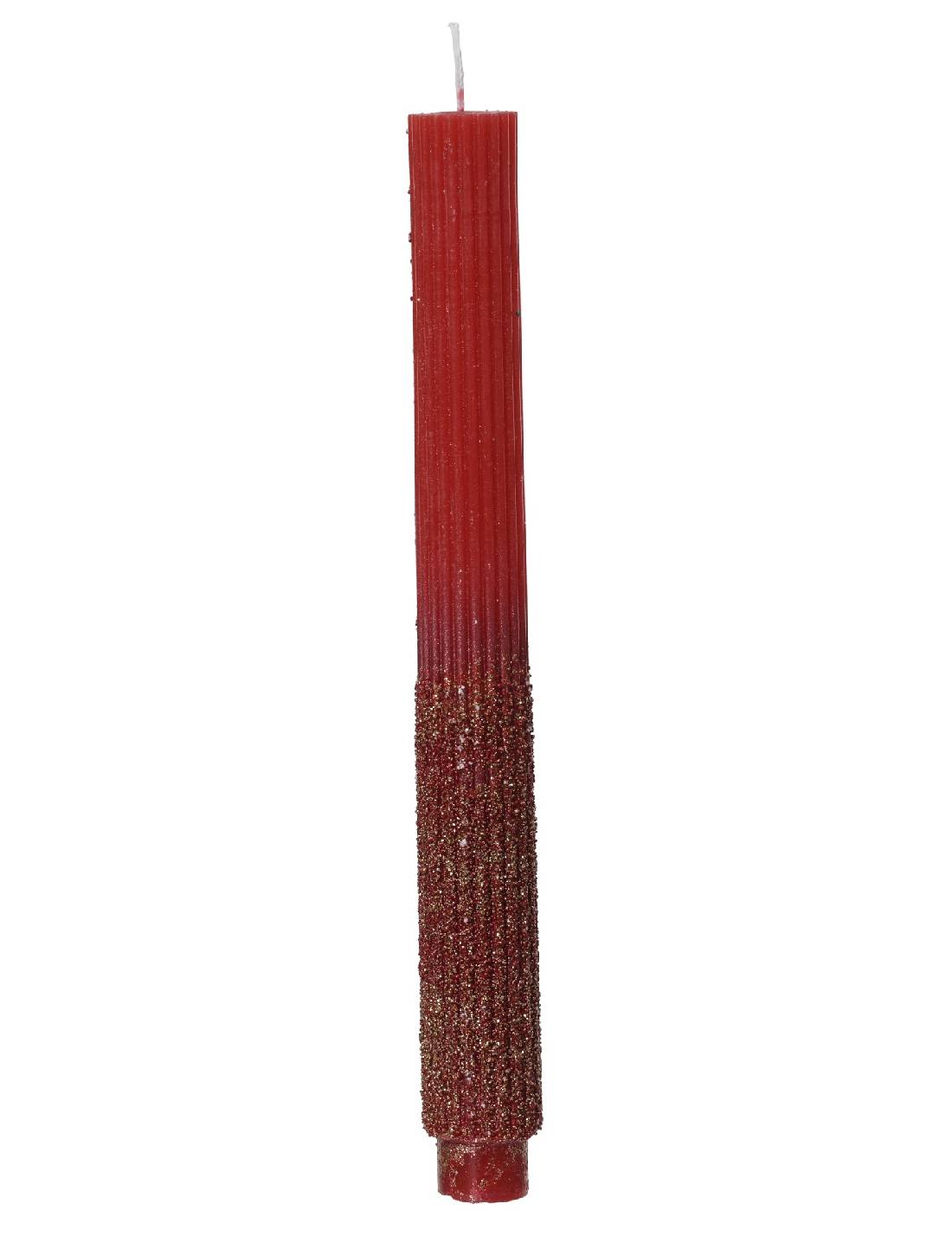 Set 2 Candele Natalizie In Paraffina Rosso Glitterato 26cm