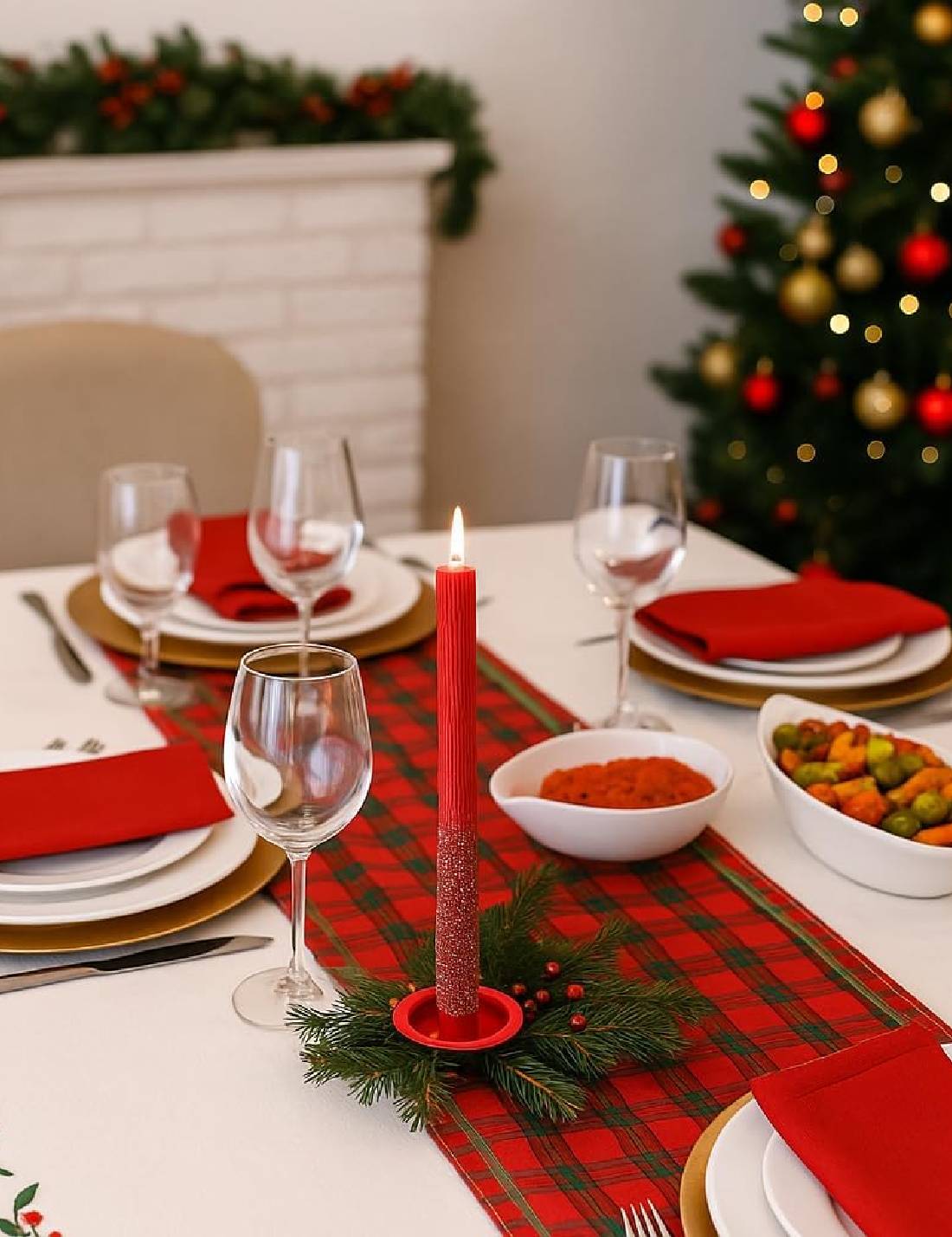 Set 2 Candele Natalizie In Paraffina Rosso Glitterato 26cm