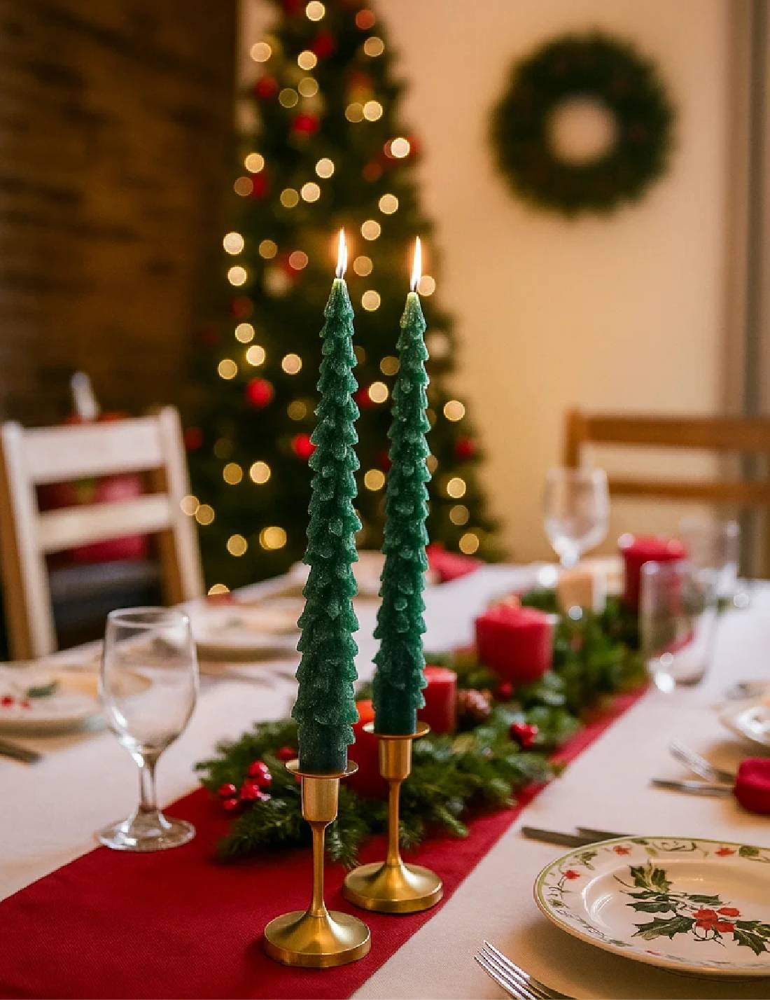 Set 2 Candele Natalizie In Paraffina Albero Di Natale 25cm
