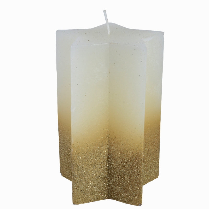 Candela Natalizia Stella Bianco E Oro Glitter 15cm