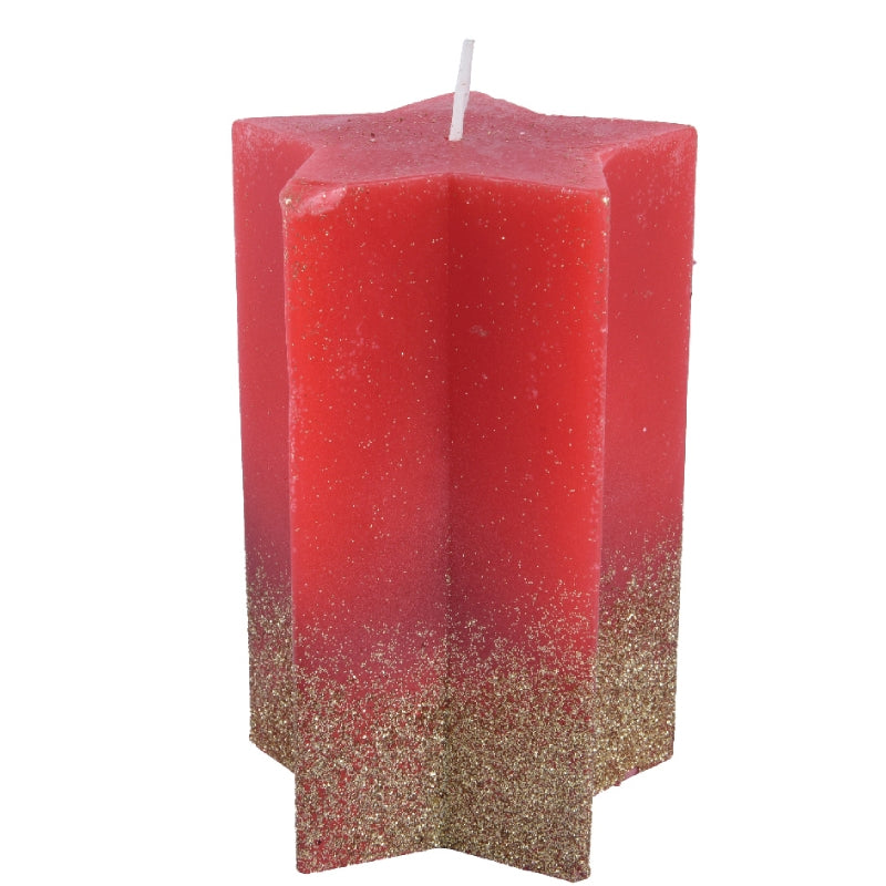 Candela Natalizia Rossa Con Glitter Oro Moccolo Stella 15cm