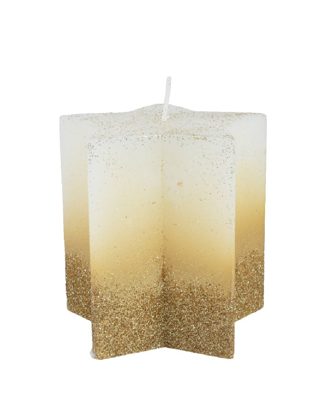 Candela Natalizia Stella Bianca E Oro Glitter 10cm