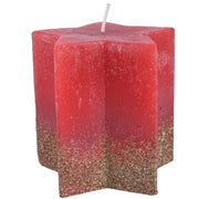 Candela Natalizia Rossa Con Glitter Oro Moccolo Stella 10cm