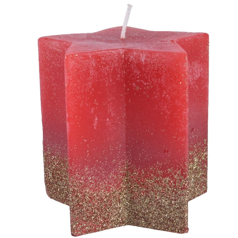 Candela Natalizia Rossa Con Glitter Oro Moccolo Stella 10cm