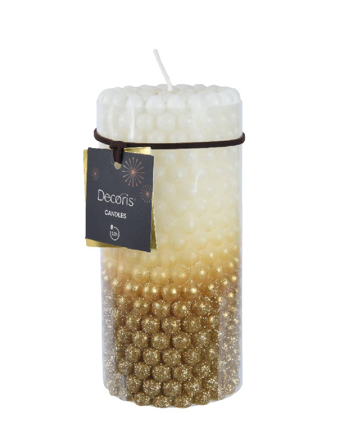 Candela Natalizia Bianca E Oro Con Palline h15cm