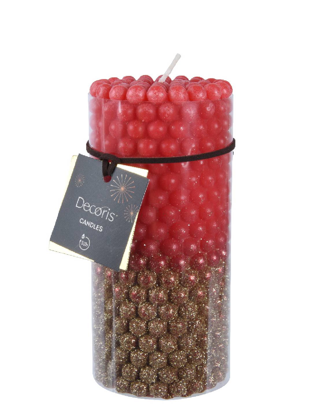 Candela Natalizia Rossa E Oro Con Palline h15cm