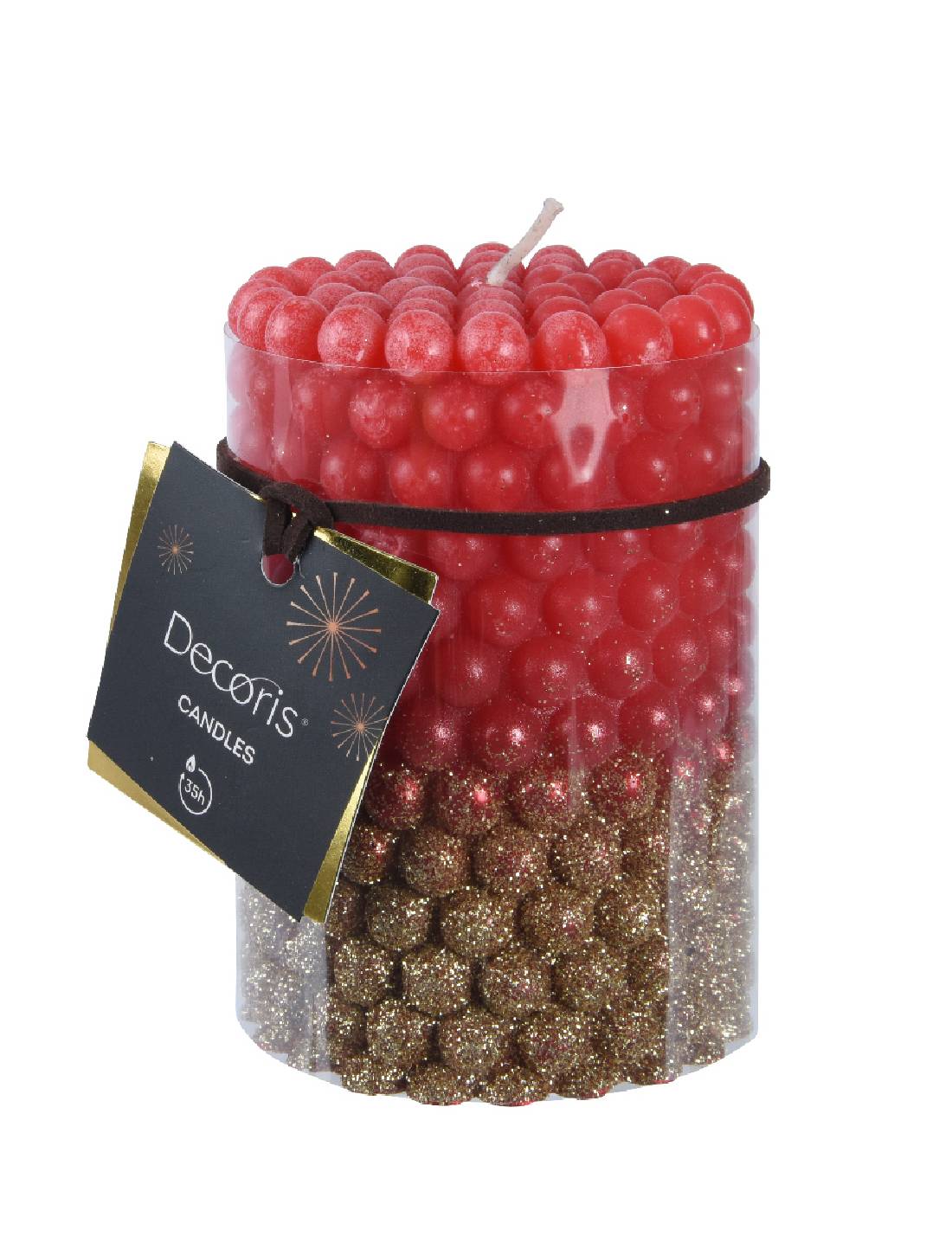 Candela Natalizia Rossa E Oro Con Palline h10cm