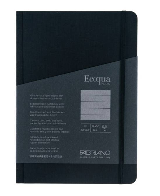 EcoQua Taccuino Ecologico 5,8x8,3cm A Righe Copertina Nera Rigida