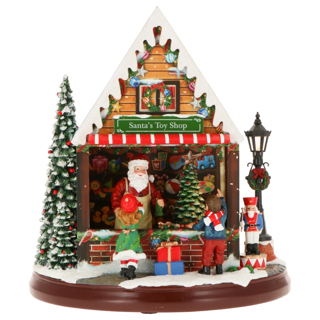 Carillon Villaggio Di Natale Animato Con Babbo Natale In Negozio Di Giocattoli 25,72x15,56x26,67cm