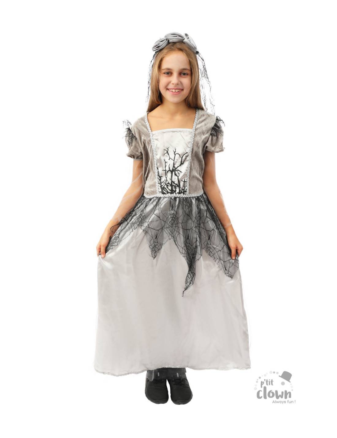 Costume Di Halloween Sposa Ragnatele Grigio 7/9 anni
