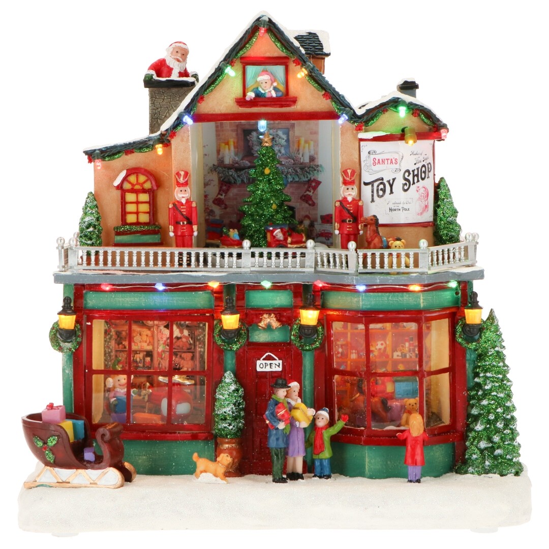 Carillon Villaggio Di Natale Animato Con Negozio Di Giocattoli 29,3x18,5x29,3cm