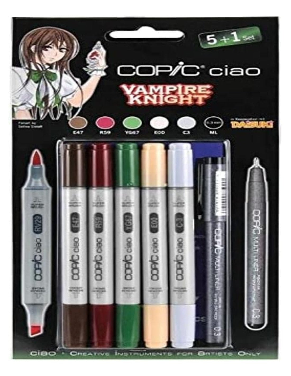 Set 5 Pennarelli Copic Ciao Manga Vampiri E Multiliner Nero