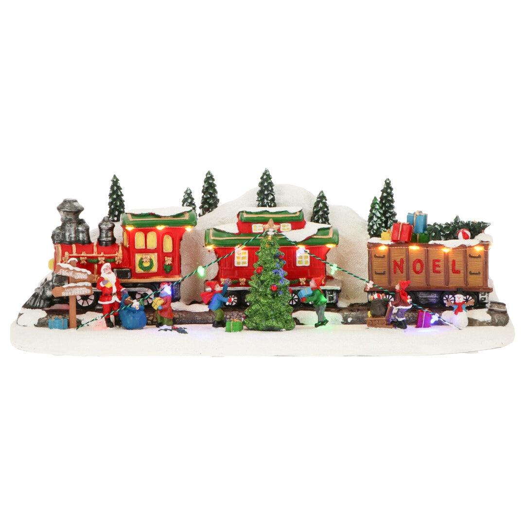Carillon Villaggio Di Natale Animato Con Treno Di Giocattoli 47x18x16cm