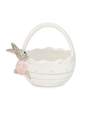 Cestino In Ceramica Bianco Con Coniglio Di Pasqua 14cm