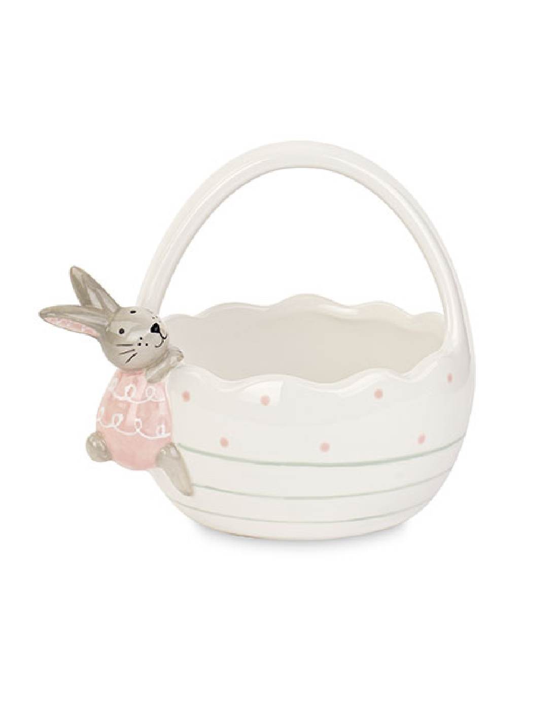 Cestino In Ceramica Bianco Con Coniglio Di Pasqua 14cm
