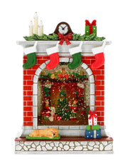 Carillon Di Natale Camino Rosso Animato LED 25cm