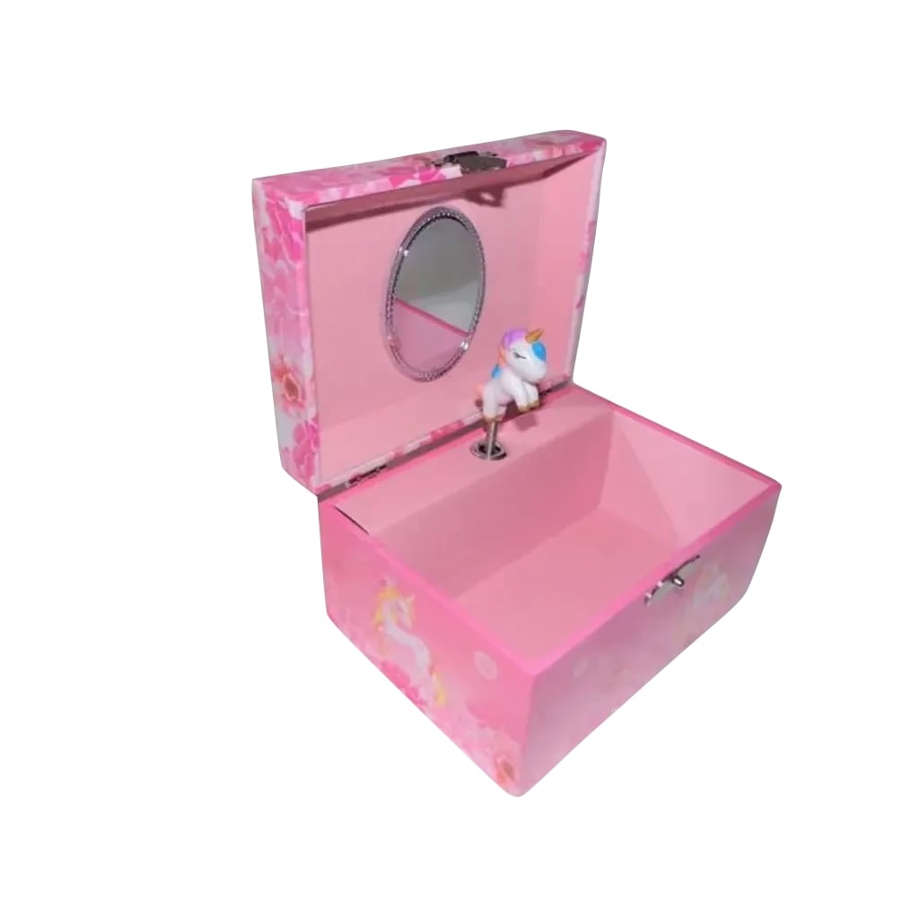 Carillon Scatola Rosa Con Unicorno All'interno 14,8x10,6x8,5cm