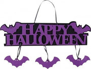Targa "Happy Halloween" Viola 35cm Ornamento Halloween