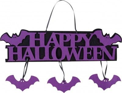 Targa "Happy Halloween" Viola 35cm Ornamento Halloween