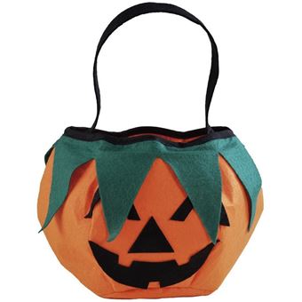 Cesto A Forma Di Zucca In Feltro 15x18x17cm Ornamento Halloween