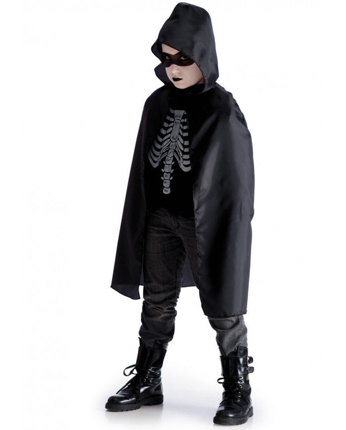 Costume Halloween Per Bambini Taglia Unica Mantello Nero Con Cappuccio