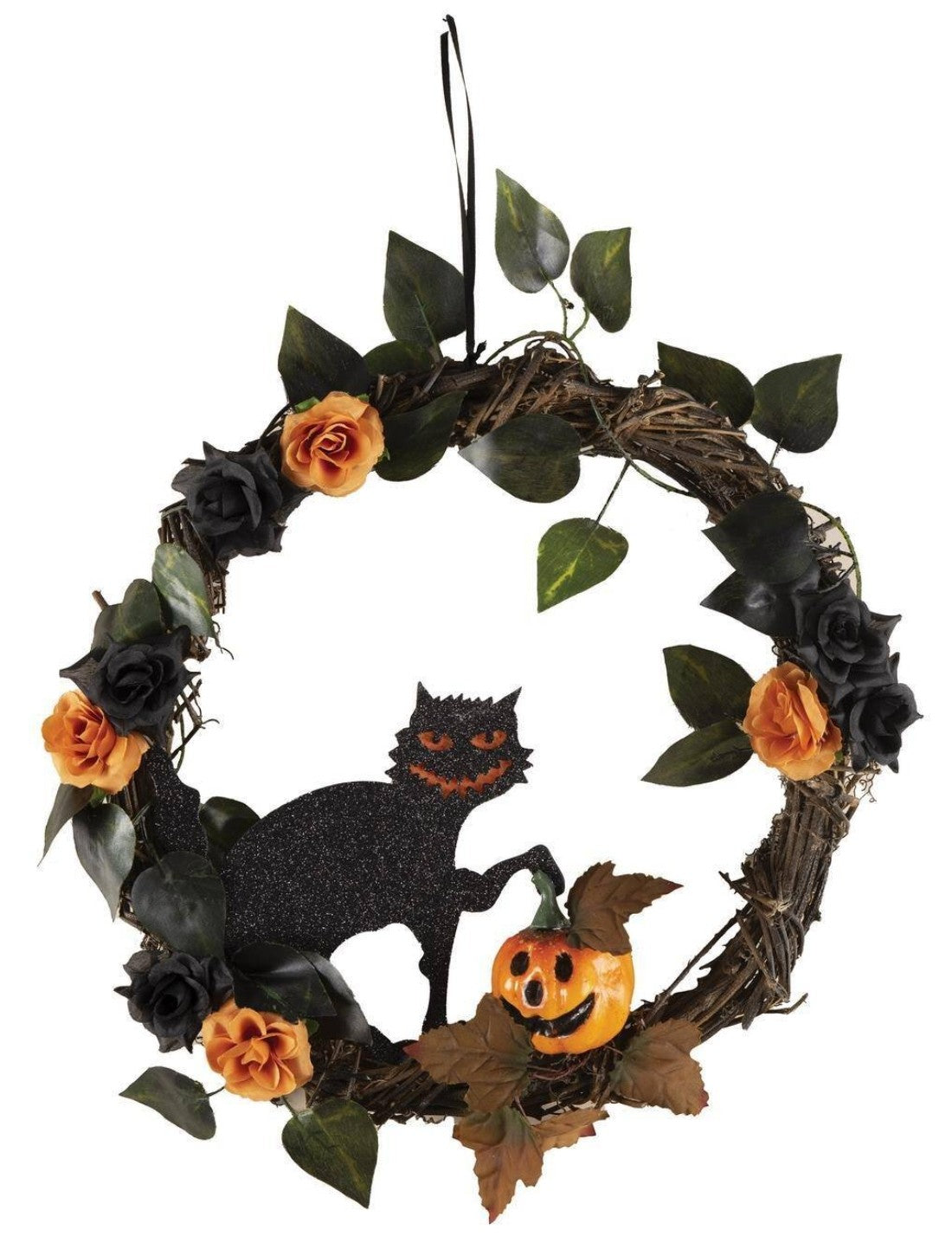 Ghirlanda Fuoriporta Di Halloween Con Gatto 35cm
