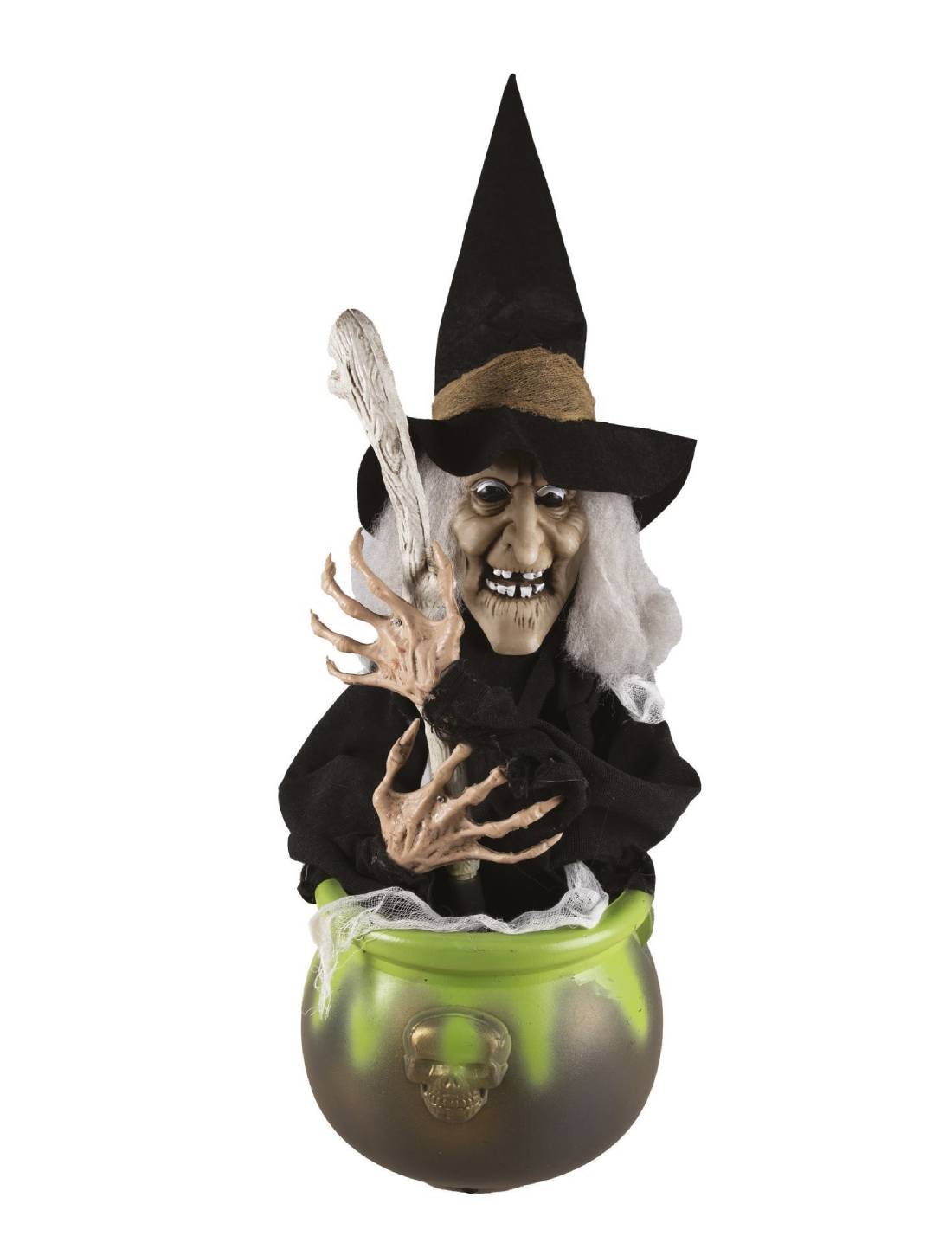 Decorazione Di Halloween Strega Nel Calderone Animata Con Suoni E Luci 40cm