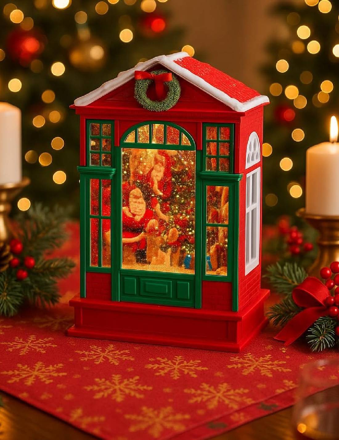 Carillon Di Natale Casetta Luminosa Di Babbo Natale LED 25cm