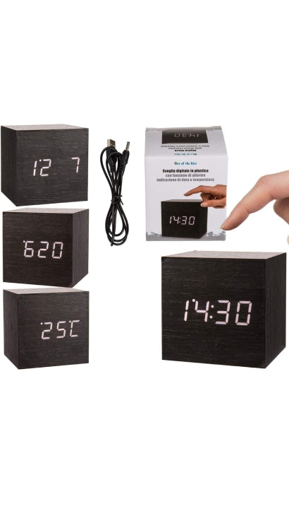 Orologio Digitale Sveglia Da Scrivania Cubo Effetto Legno