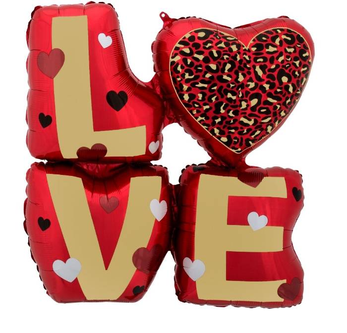 Palloncino Sagomato "Love" Rosso Stampa Animalier 68x73cm