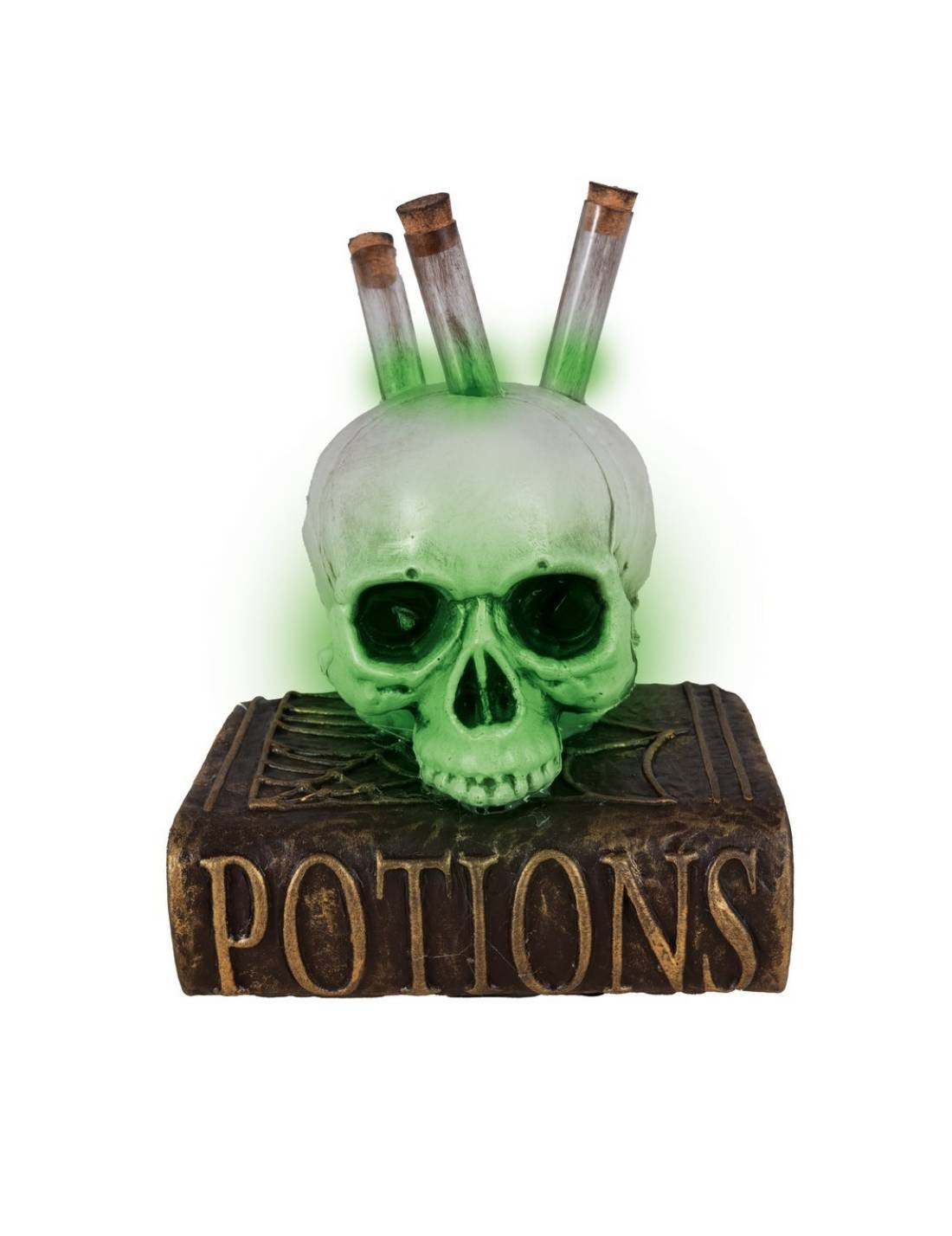 Decorazione Di Halloween Teschio Con Provette Animato Con Suoni E Luci 22cm