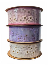 Nastro Decorativo In Tulle Con Margherite 40mm x 10m