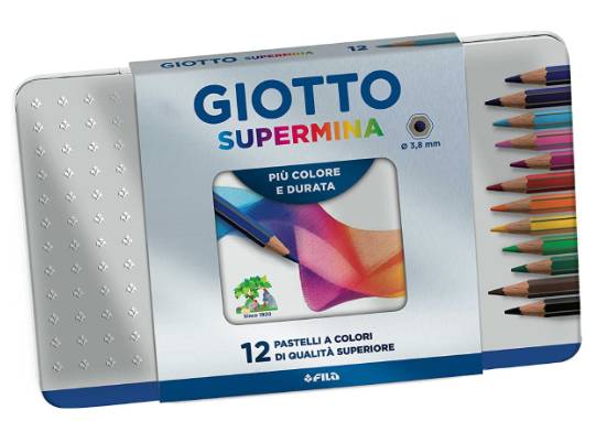 Giotto Supermina Pastelli Matite Colorate Scatola In Metallo 12 Colori