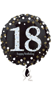 Palloncino Metalfoil Happy Birthday 18 Anni Nero Glitter 18" 46cm
