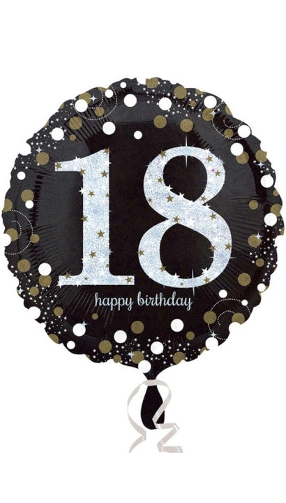Palloncino Metalfoil Happy Birthday 18 Anni Nero Glitter 18" 46cm