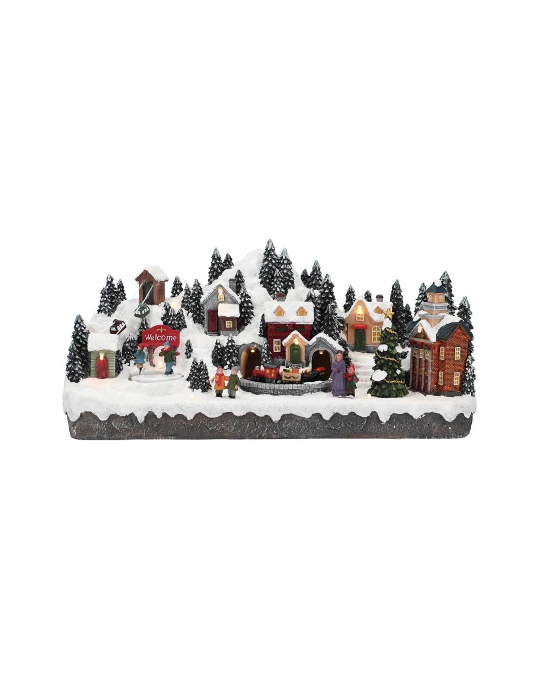 Carillon Di Natale Villaggio Natalizio Con Treno In Movimento Animato Musicale LED 41,7cm