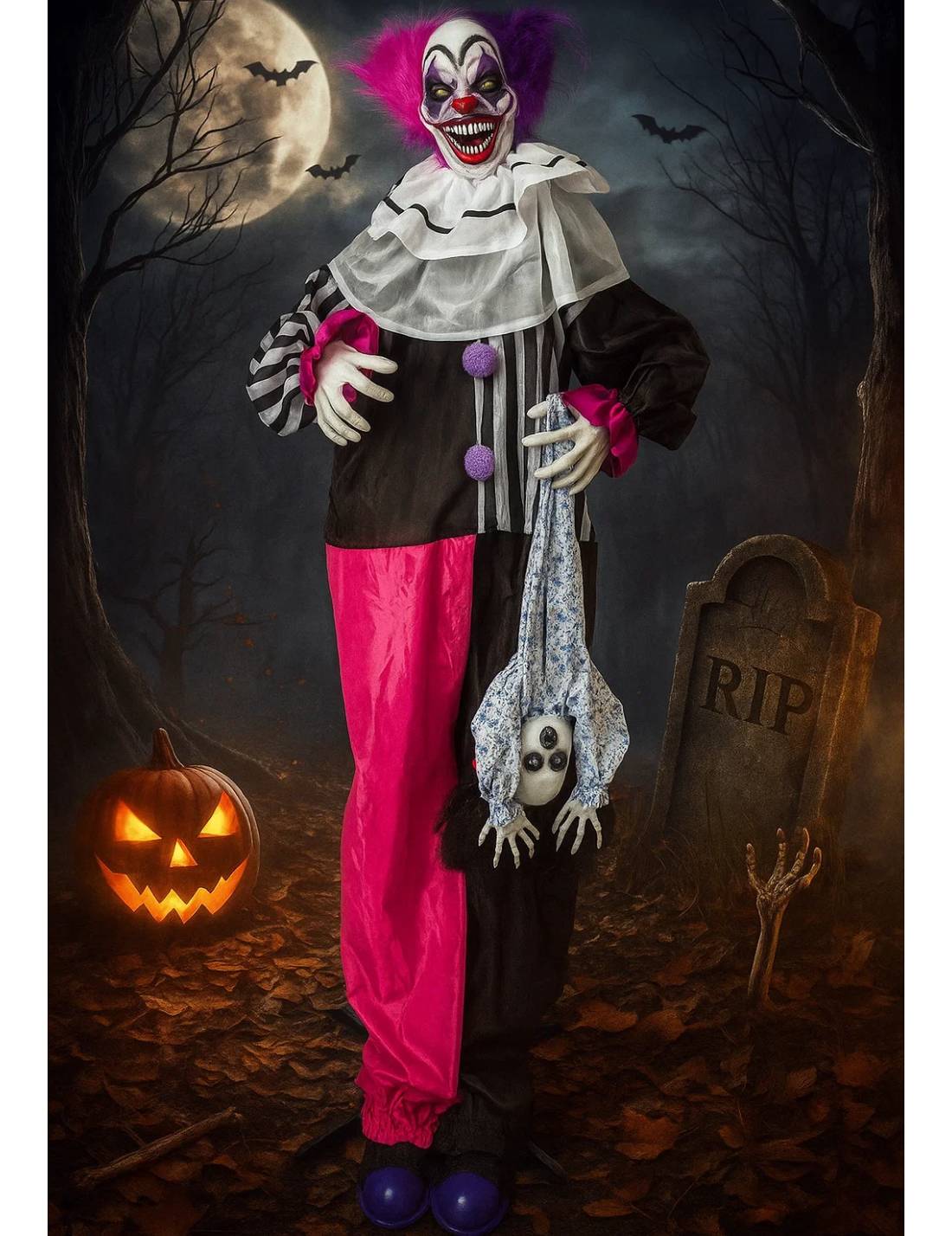 Decorazione Animata Halloween Clown Horror Con Bambola 170cm