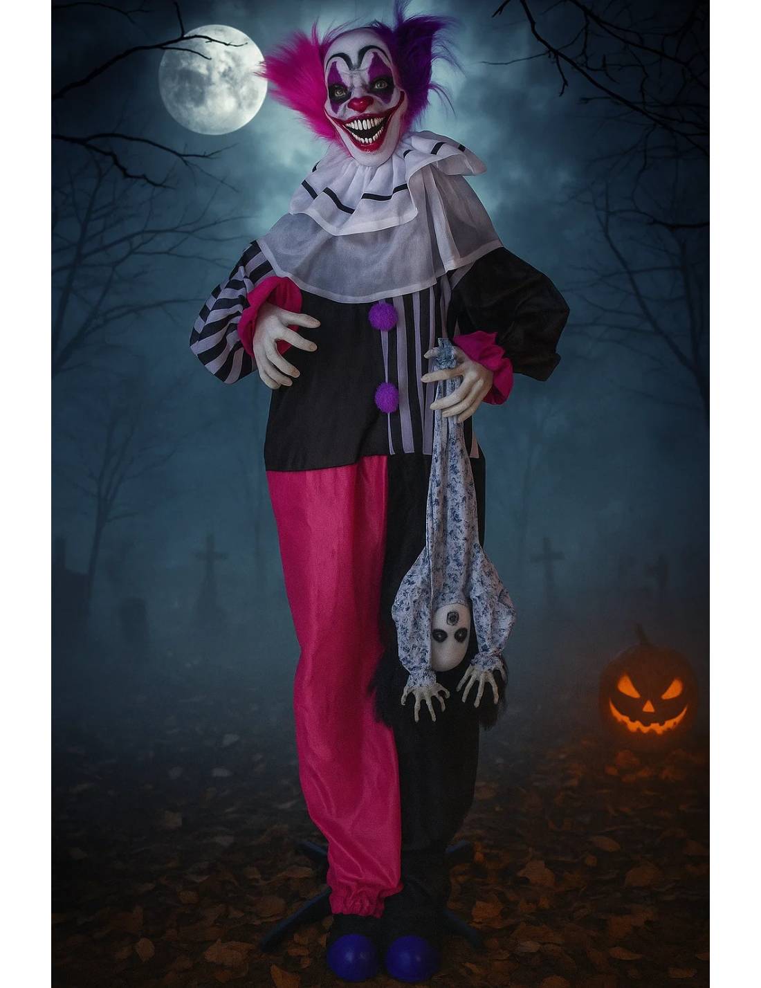 Decorazione Animata Halloween Clown Horror Con Bambola 170cm