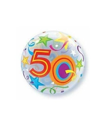 Palloncino Metalfoil Trasparente 50 Anni Stelle Multicolor Glitter 18" 46cm