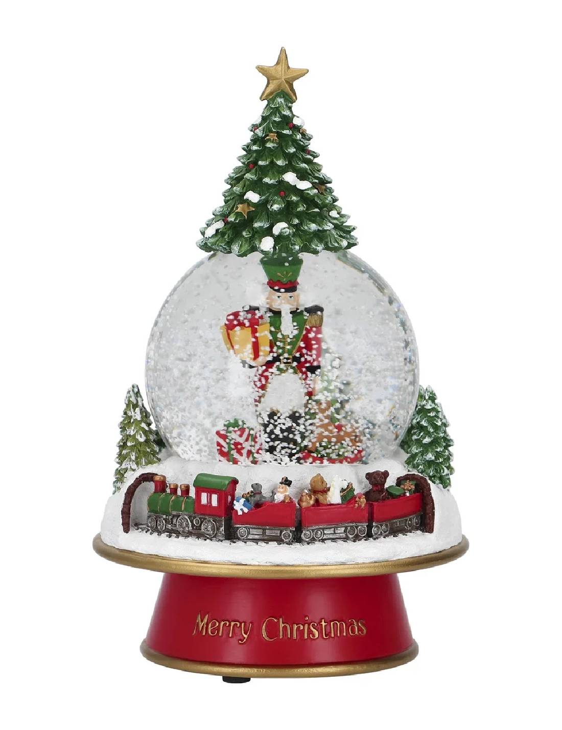 Carillon Di Natale Albero Decorato Sfera Di Neve Con Schiaccianoci 23cm