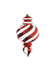Pallina Albero Di Natale In Vetro A Goccia Con Spirale Rossa E Bianca 36cm