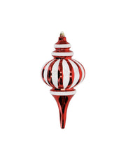 Pallina Albero Di Natale In Vetro A Goccia Striata Rossa E Bianca 25cm