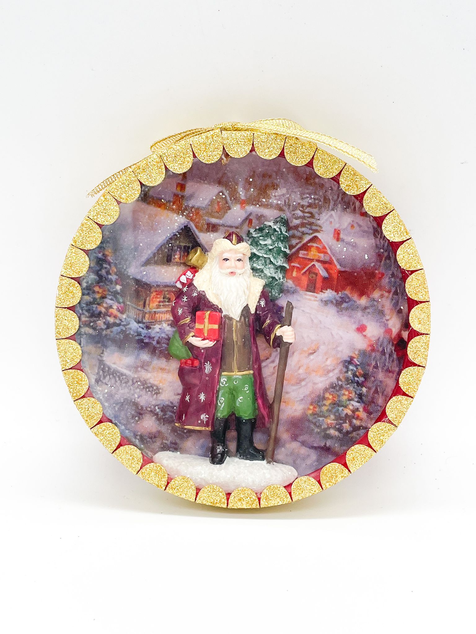 Addobbo Albero Natale Scenario Babbo Natale Con Bastone 10CM